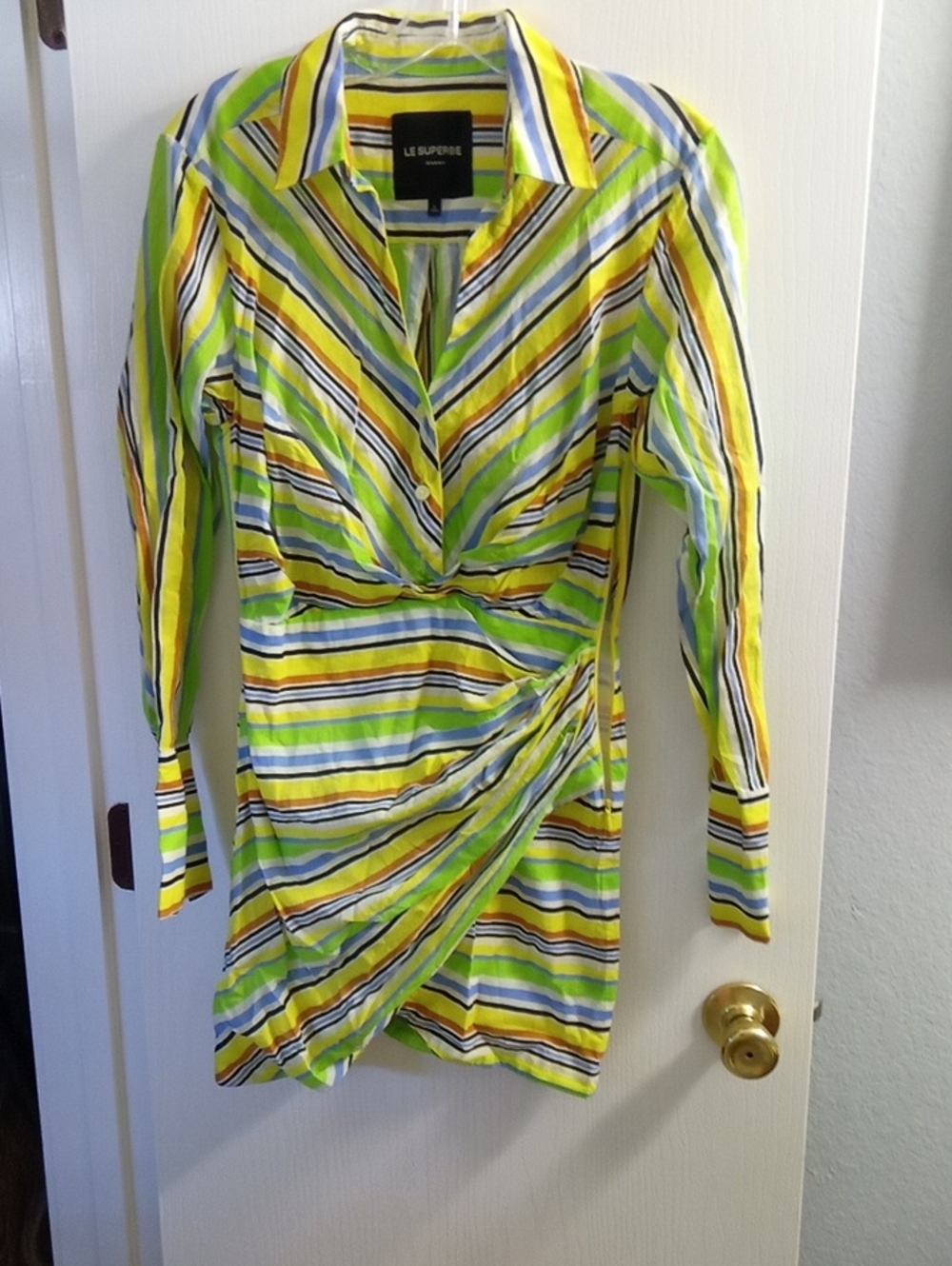 Striped Lime & Multi Long-Sleeve Wrap Dress